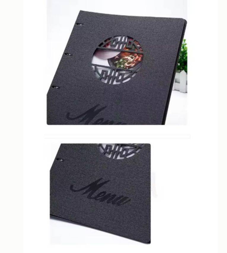 Porte-menu gris classique en similicuir 18 larges A4